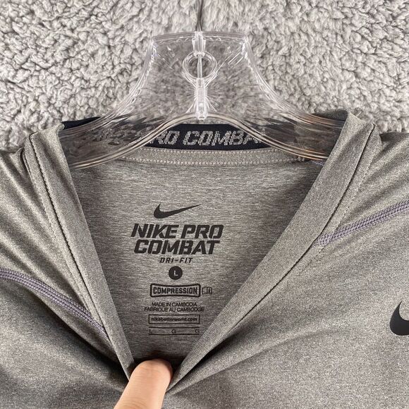 Nike Shirt Mens Large Gray Pro Combat Hyperwarm Dri Fit Fitted Swoosh Rash Guard - Picture 2 of 5